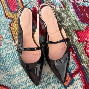 Bandolino Black Patent Pointed-Toe Slingback Flats with Mary-Jane Strap